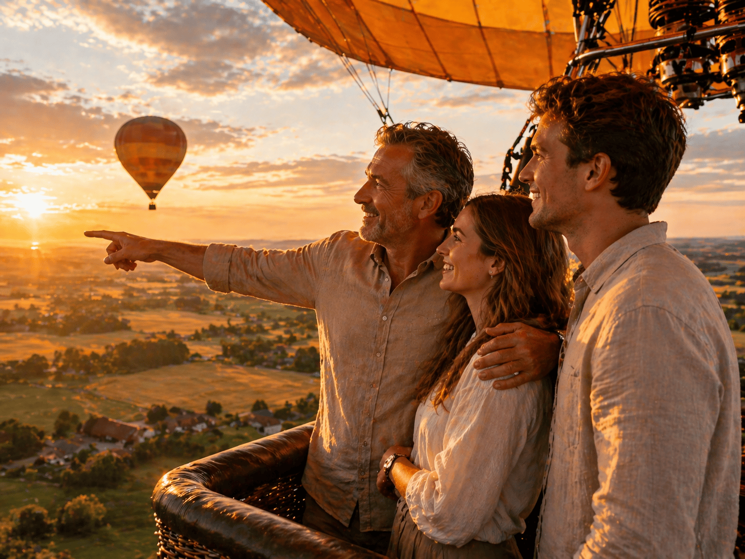 Heteluchtballon boven een zomers Vlaams landschap, als inspiratie voor een origineel vaderdag cadeau
